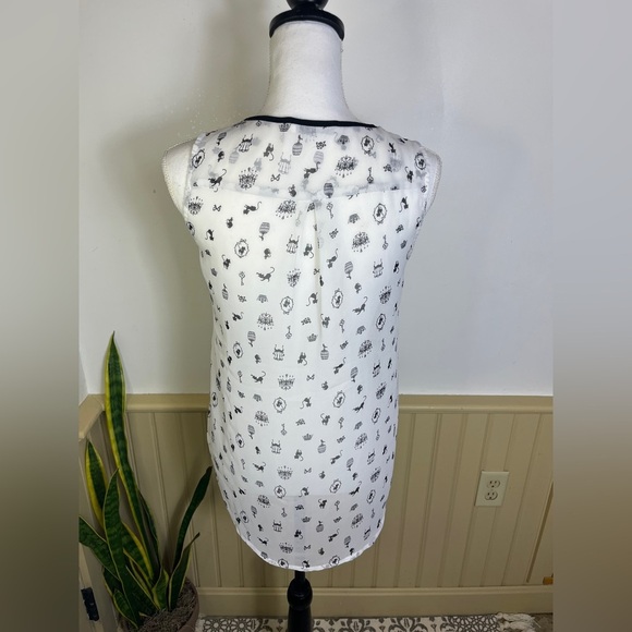 Chloe K Womens Sleeveless Black Cat Sheer Blouse M Cat Lady Top Career Casual - Picture 9 of 11